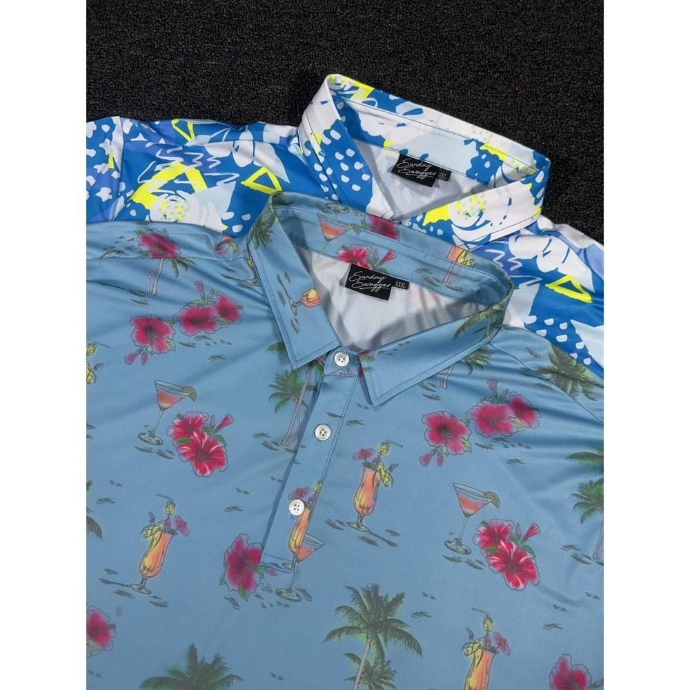 Sunday Swagger Polo Shirt Men 3XL Golf Performance Floral Palm Trees - Lot Of 2